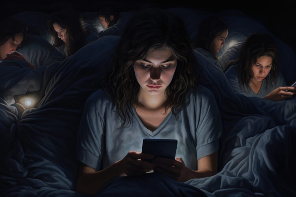 Healthy Lifestyle: Now or Never? 1 vecteezy ai generated young woman using mobile phone in bed at night 35343612