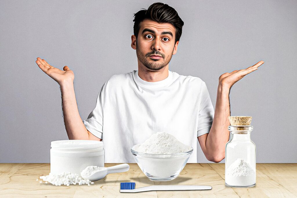 Dental Care Mistakes You Didn’t Know You Were Making 6 A person looking sceptical while looking at DIY whitening ingredients 2