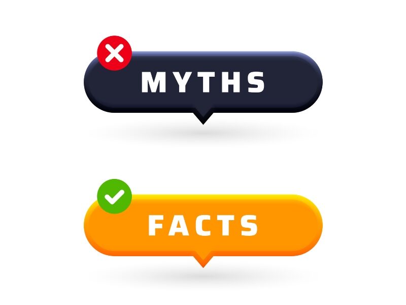 Best 5 Ways to Get Vitamin D Without Excessive Sunlight 7 A red cros signs on black coloured dialogue box in which "Myths" is written and a green correct sign on dialogue box of orange colour in which "Facts" is written on a white background