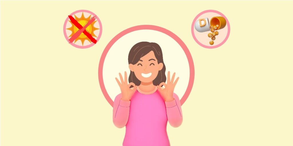 Illustration of a girl showing healthy skin and Vitamin D intake without excessive sun exposure