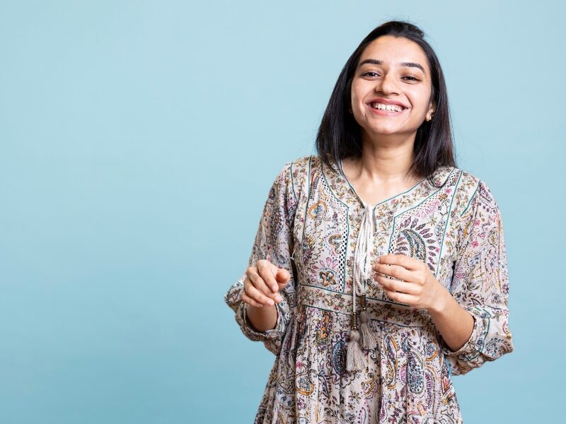 Healthy women with blue background 