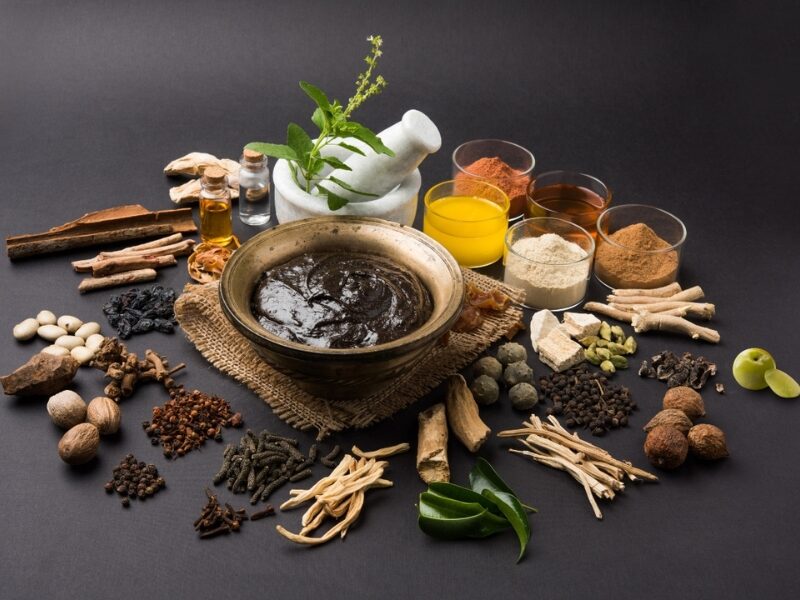 Ayurvedic herbs on table