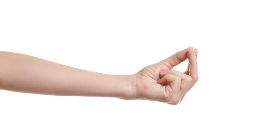 Woman with hands open asking for money, symbolizing the prosperity and abundance associated with Kubera Mudra