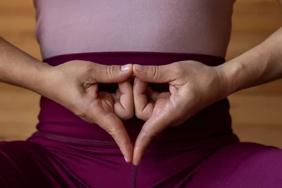 Close-up of a pair of hands forming Yoni Mudra (Shanmukhi Mudra)
