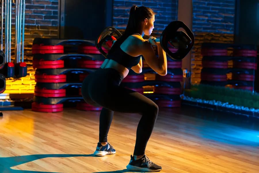 Woman performing a barbell exercise in the gym