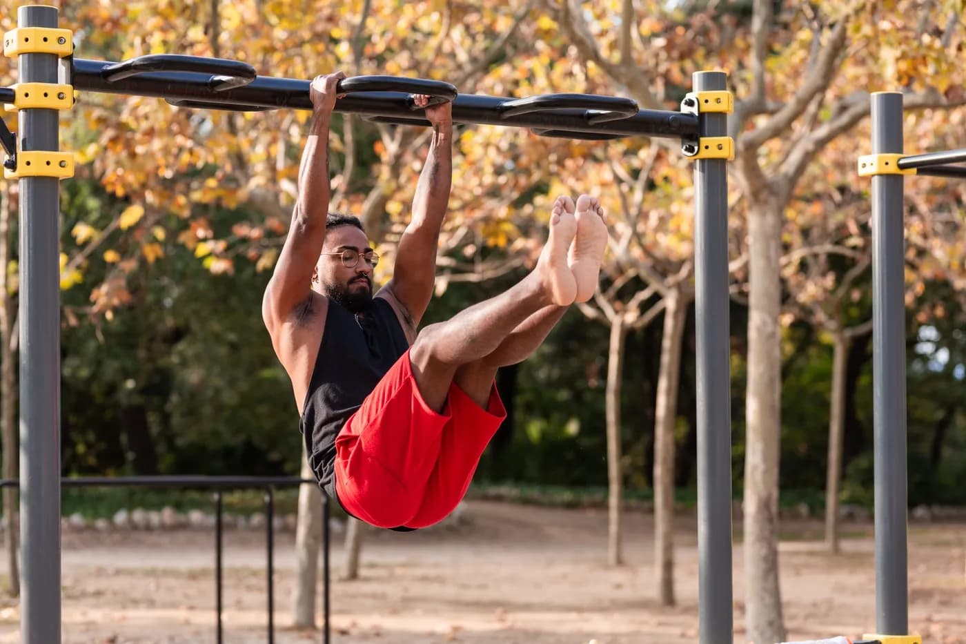 Athlete performing a calisthenics bodyweight exercise