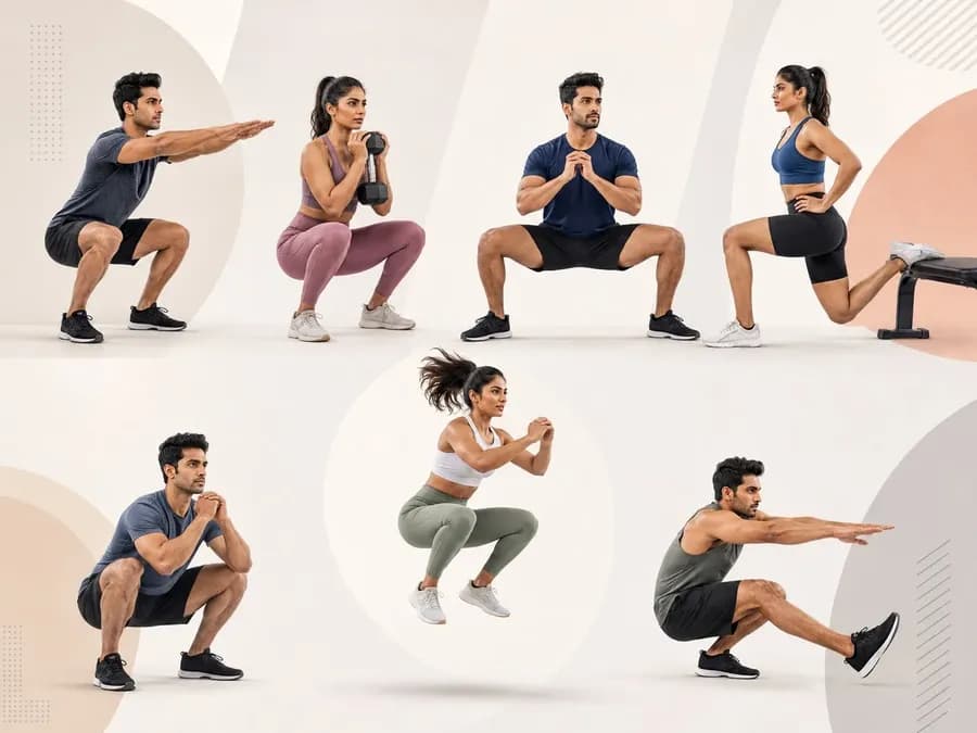 Illustration of different squat exercise variations