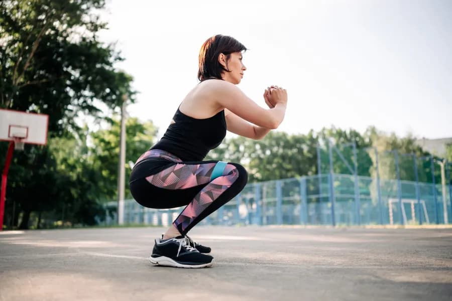 Woman exercising outdoors doing a squat