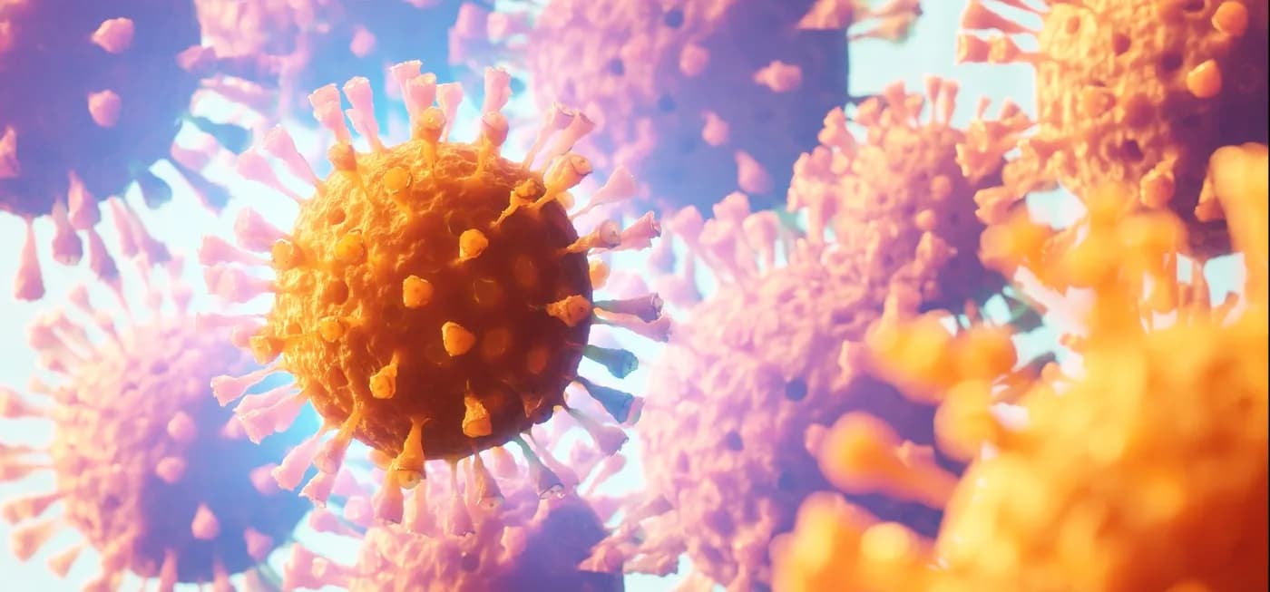 Digital rendering of virus cells, representing the body's immune defense system