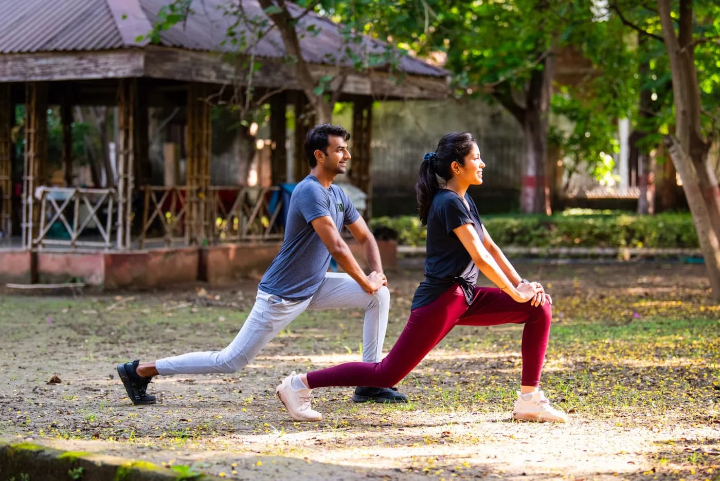 Couple stretching post workout