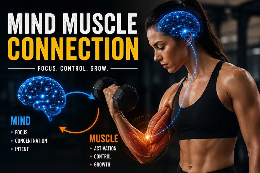 Person focused on the mind-muscle connection during a strength training session